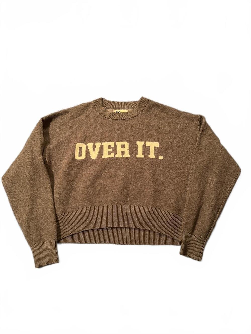 SO Women's Gray Cropped Sweater with 'OVER IT.' Print, Size Small